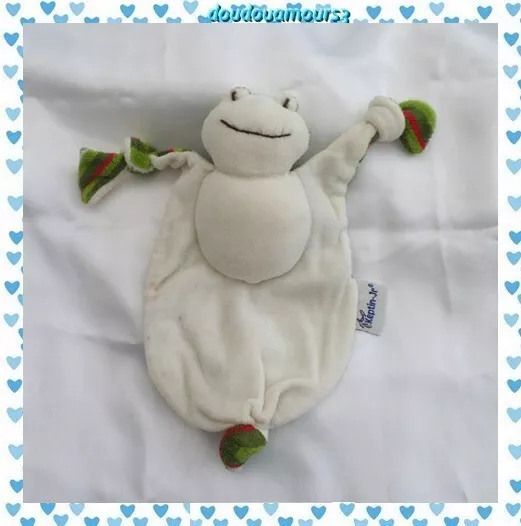 Doudou Peluche Grenouille Blanc Rayures Vert Rouge Pouet Pouet Keptin Jr