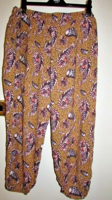 Pantaloni morbidi donna ocra floreali, design paisley vita elasticizzata da TU taglia 24