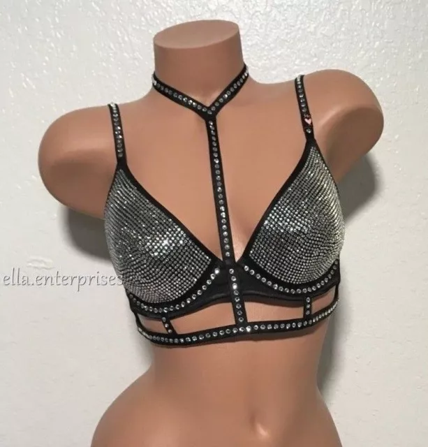 Victoria's Secret Very Sexy shine strap bra set Rhinestones black