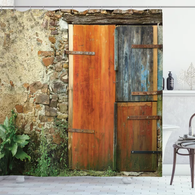 Rustic Shower Curtain Old French Wooden Door Print for Bathroom