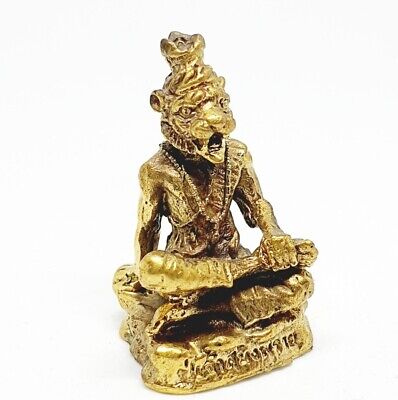 Hermit Lersi Monk Tiger Face Statue Lucky Gold Brass Thailand Amulet Buddha Mini