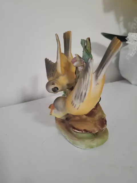 Vintage Bisque Japan Oriole Birds Figurine on Plant 2