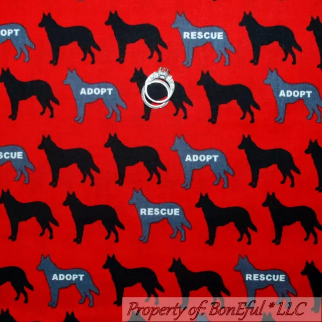 BonEful Fabric Cotton Quilt Red Black DOG German Shepherd Adopt USA LAST SCRAP