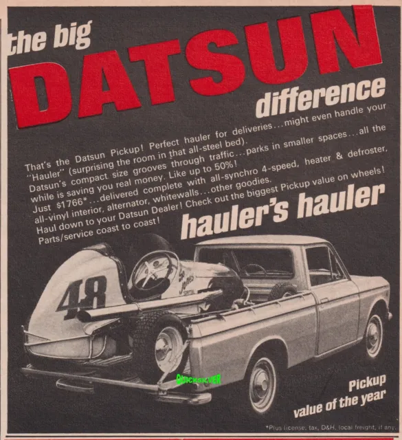 1968 Datsun Pick Up & Sprint Car Vintage Print Ad