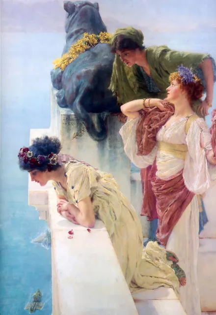 Oil painting Lawrence Alma-Tadema - A Coin of Vantage Young girls by ocean