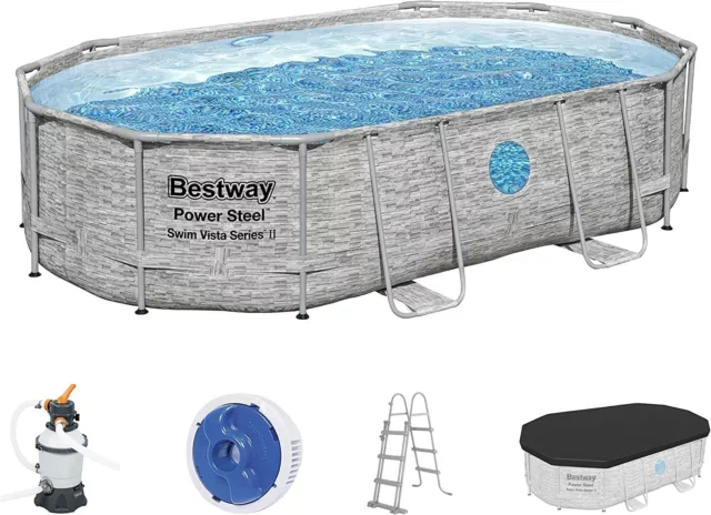 Piscina fuoriterra Bestway Swim Vista 488x305x107cm con pompa sabbia e scala