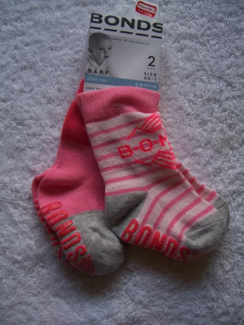 BNWT Baby Girl's Bonds 2 Pack Pink, Grey & White Cotton Socks Size 00-1 & 1-2