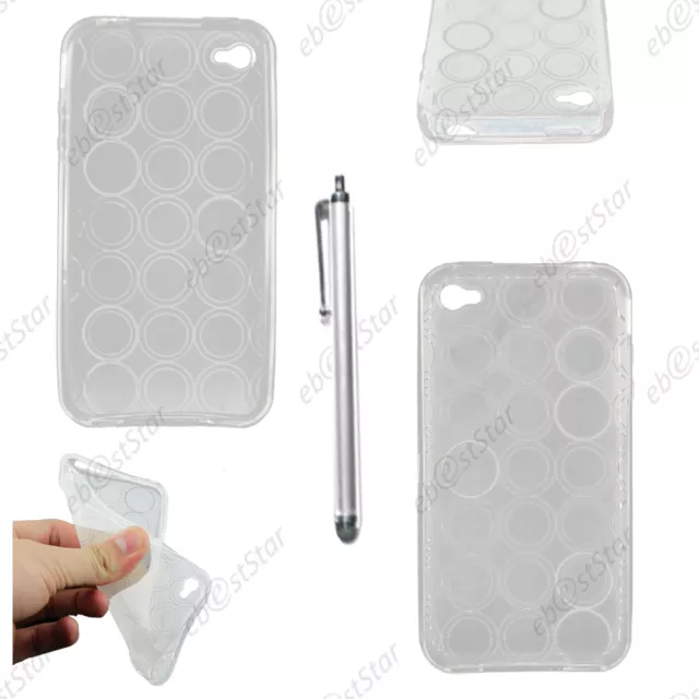 Housse Etui Coque Silicone Cercle Transparent pour Iphone 4S 4 + Stylet