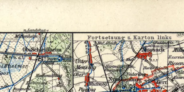 München Umgebung historischer Stadtplan Karte Lithographie ca. 1906 Stadtkarte 3