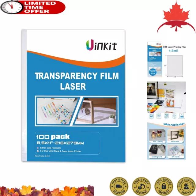 100 Sheets Laser Transparency Film - Clear Paper - Laser Printer Compatible