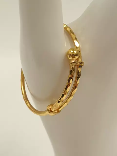 Stylish 22ct Yellow Gold Adjustable Christening / Childs Bangle Faceted Design