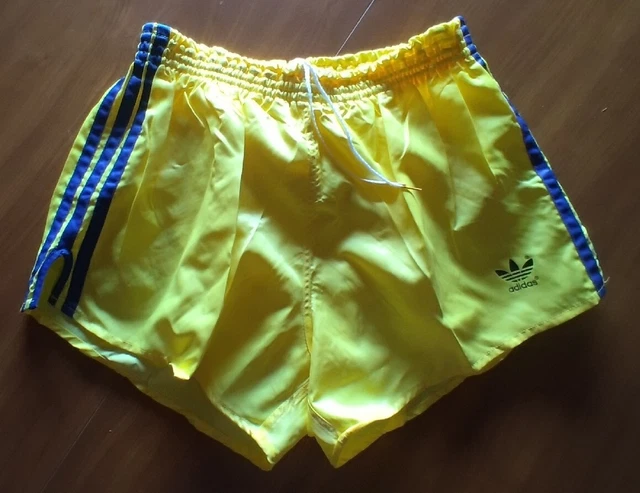 VINTAGE ADIDAS SHORTS Satin Nylon Shiny 80' Football Yellow New
