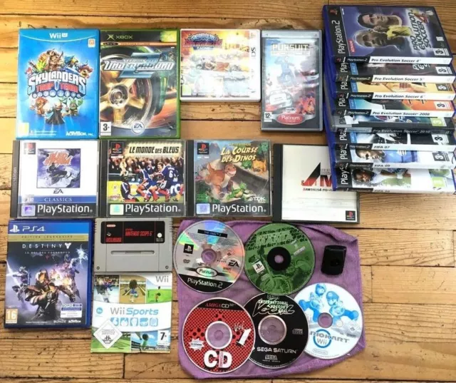 Lot 20 Jeux Rétro Wii U 3Ds Xbox Ps1 Ps2 Ps4 Psp Snes Amiga Cd32 Saturn Mario++