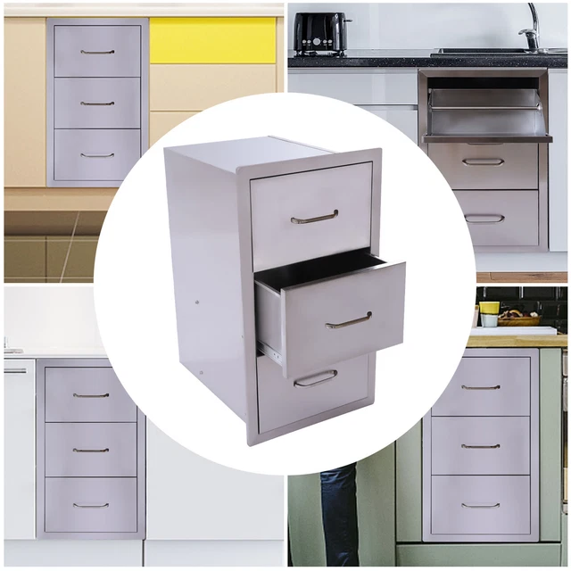 3 Tiers Stainless Vertical Drawer Indoor Outdoor Kitchen Drawer Storage Cabinet