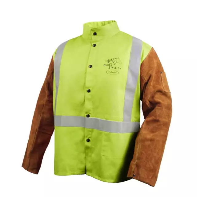 Black Stallion JH1012 Cotton Cowhide Welding Jacket with Pass-Thru Lime 2X-LRG