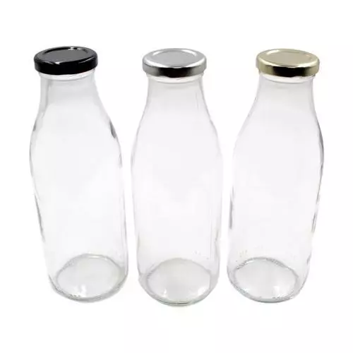 Vintage Style Clear Traditional Glass Milk Bottle Sold with Screw Top Lids 500ml