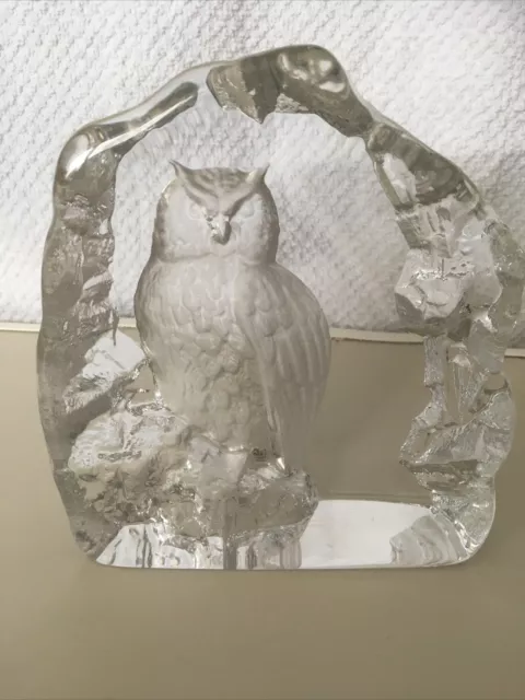 Mats Jonasson Great Horned Owl Sculpture Signed Sweden Lead Crystal Glass RARE