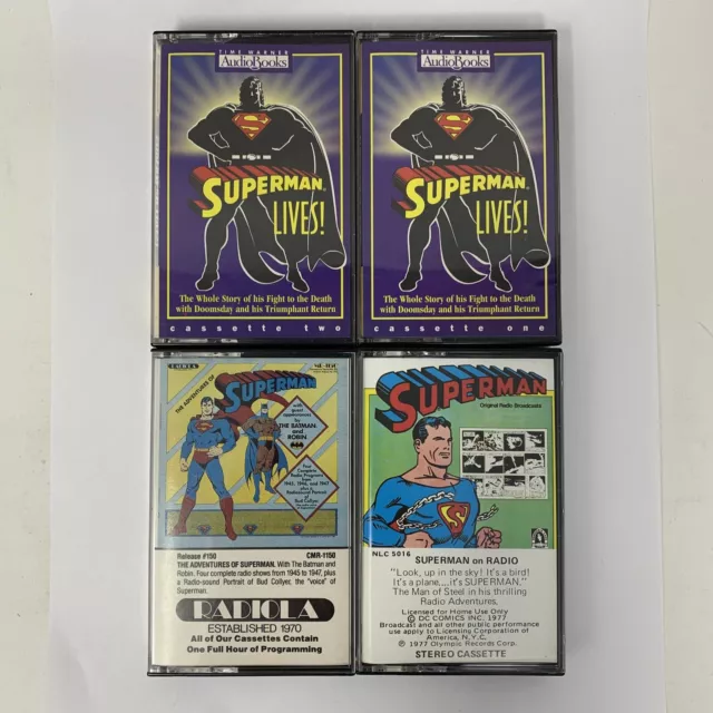 Lot Of 4~Superman Cassettes~Audio Books~Adventures Of~Lives~on Radio~DC Comics