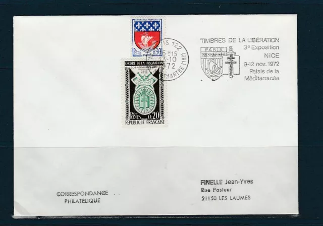 FRd li  env. exposition  des timbres de la libération 06 Nice  75 Paris 1972