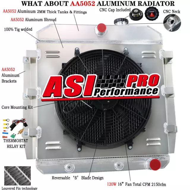 3Row Radiator+Shroud+Fan&Relay Fit 55-59 Chevy Truck Pickup Suburban/Apache GMC