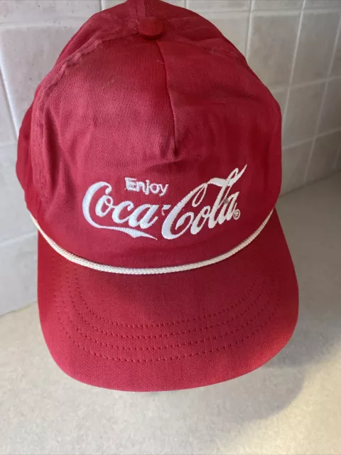 Vtg Enjoy Coca Cola Corduroy Hat Logo Coke Soda Snap Back Baseball Trucker Cap