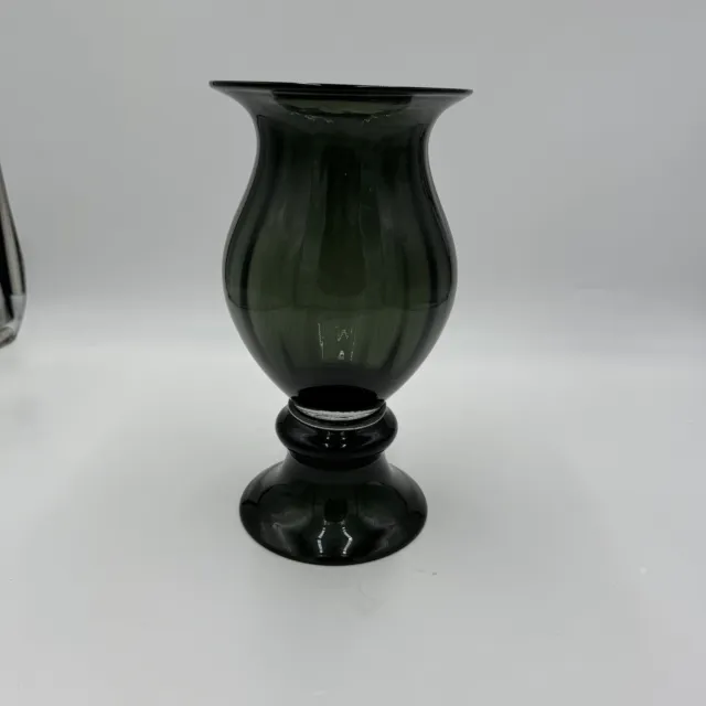 MCM Blenko 1957 Charcoal Art Glass Vase Wayne Husted Fooied Base 10 1/2”