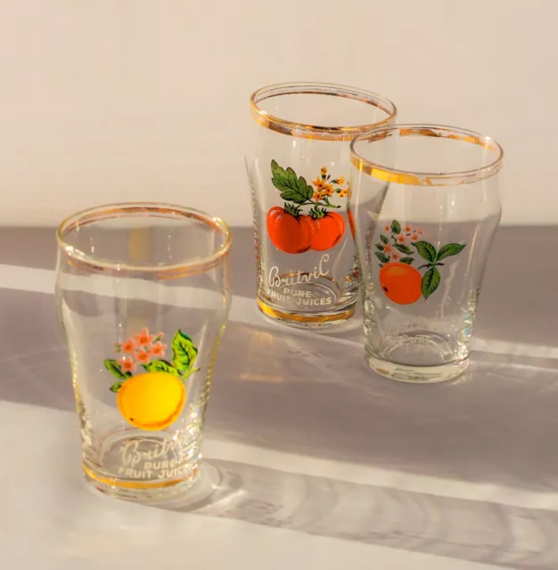 Vintage Britvic Pure Fruit Juice Glasses - Set of Three (10cm Tall)