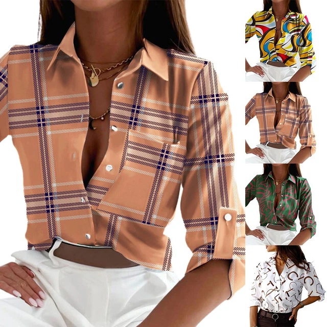 Chemise Desseré Imprimé Tempérament Hauts Femme Chemisier T-Shirts Bouton Ville