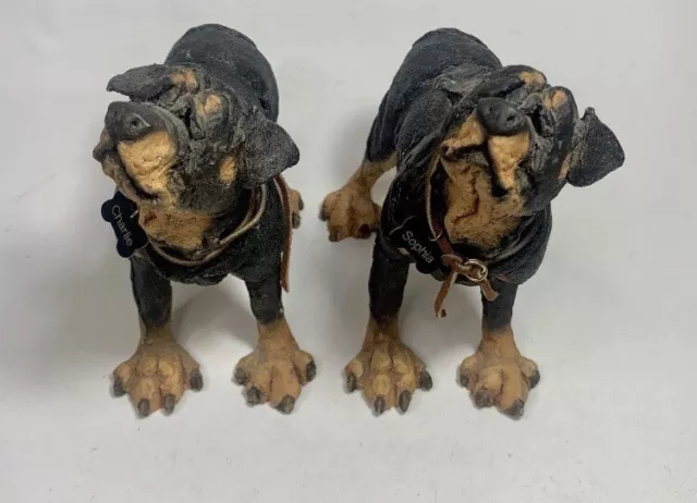 Set 2 Rottweiler Dog Statue Figurine -A Breed Apart #70010 Country Artists 8”