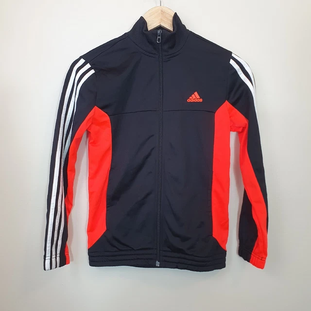 VINTAGE Adidas Full Zip Track Jacket Boys 4-5 years Black Orange Logo Soccer