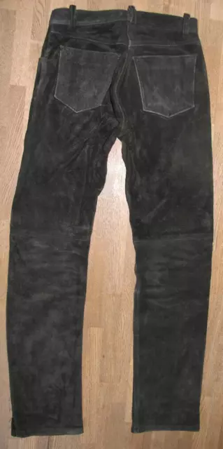 Uomo- Jeans IN Pelle/Pantaloni Pelle Nero Robusto Scamosciata Circa W29 " / L34
