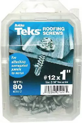 Roofing Screw, #12 Thread, Coarse Thread, Hex Drive, Drill Point, Steel, Zinc -
