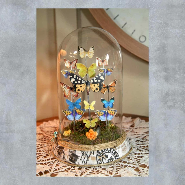Glass Butterfly Dome,  Butterflies, Not Real Butterflies, Handmade 9" (#5) Basm.