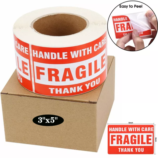 3"x5" Fragile Handle with Care Thank You Shipping Labels Stickers 500 Per Roll