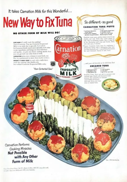 1952 Carnation Evaporated Milk Vintage Print Ad New Way To Fix Tuna