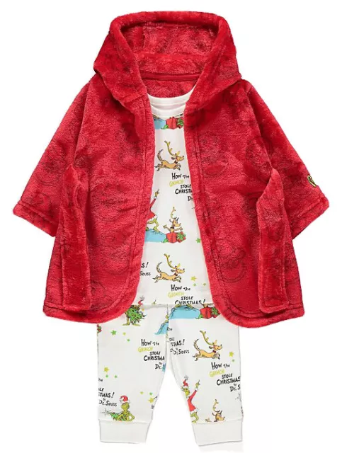 NUOVO Pigiama e Abito da Natale George Baby Dr. Seuss The Grinch Grinch set di 3 pezzi Pjs