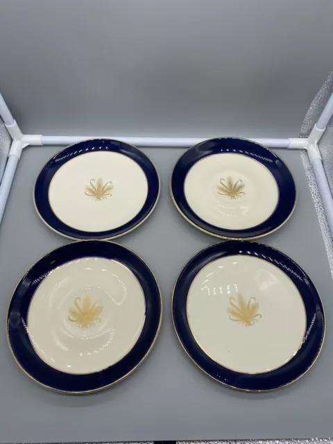 Taylor Smith Taylor VERSATILE Wheat Pattern Blue and Gold Platter Lot Of 4 Nice