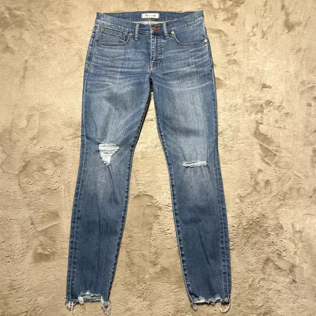 Madewell 9" High Rise Skinny Jeans Womens Size 27P Petite Blue Denim Distressed