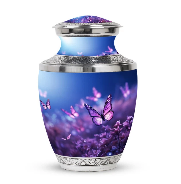 Mini Aluminum Urn Purple Butterflies Fly On Purple Meadow (3 Inch) Pack Of 1