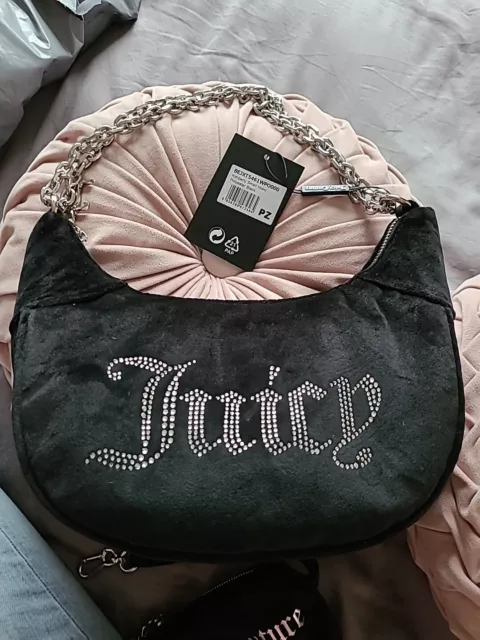 Juicy Couture  Velour Kimberly Hobo Handbag Shoulder Bag Black Bnwt
