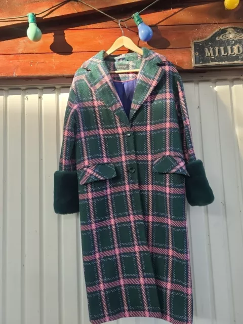 Topshop woolblend pink Green Checked coat Size8 Oversized also fit Size  10