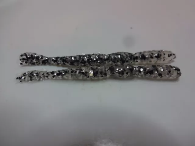 SOFT PLASTIC SMALL 2" CLEAR WORM WITH BLACK AND SILVER GLITTER USA MADE 35 pcs.