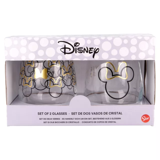 2 Minnie Maus Gläser 510ml rund Disney Motive elegant Gold Schwarz