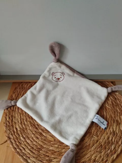 Doudou plat Mailou Doudou et Compagnie ours blanc gris état neuf