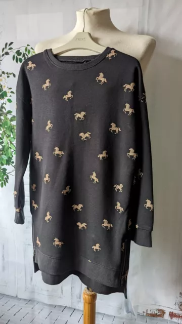 NEXT Unicorn Top Jumper Dress Girls Age 9 Years Black With Gold Detail