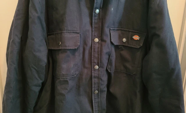 Dickies Jacket Men 2XL Blue Sweatshirt Hoodie Quilted Lined Shacket Distressed 5