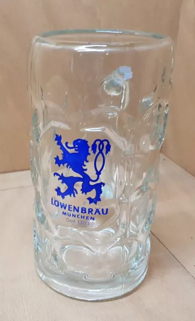 Grosse Krug aus Glas 1 Liter Bier Löwenbräu München Seit 1383 Sammlung Autre
