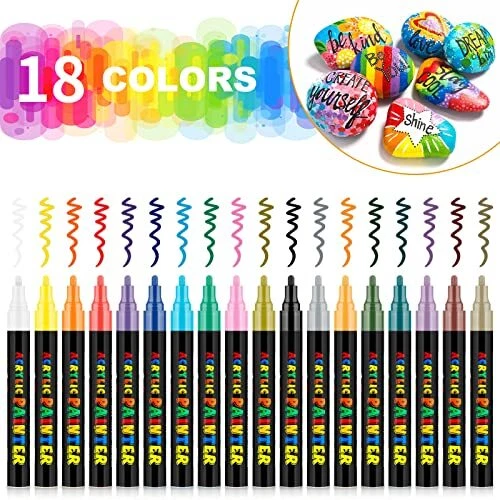 Marqueur Peinture Acylique 18 Couleurs Stylos à Peinture Acrylique Feutre Pei...