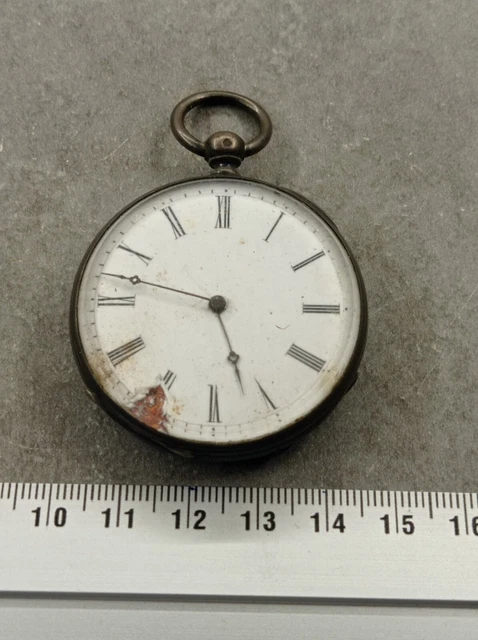 Montre Gousset En Argent 0.800 Poinçonné - Mécanique, Cadran Blanc, Balancier Cassé, Pour Pièces Ou Décoration