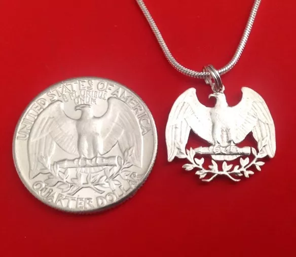 Silver Quarter USA US Patriotic American Eagle Cut Coin Jewelry Store Necklace